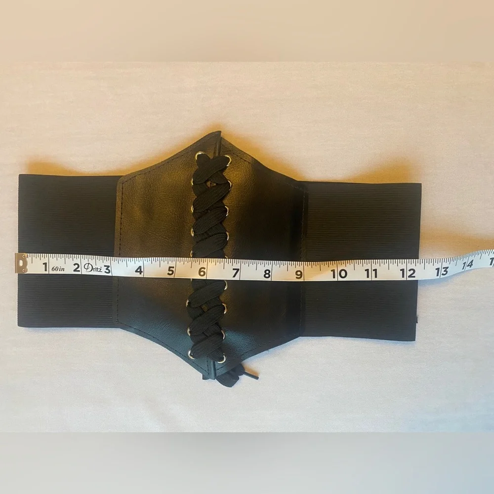 Vintage Style Lace Up Faux Leather Elastic Girdle Black Casual Wide‎ Waistband